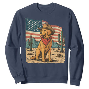 Patriotic Cowboy Dog Sweatshirt American Flag Western Country TS14 Navy Print Your Wear