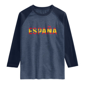 Spain Spanish Flag Espana Pride Raglan Shirt TS14 Heather Denim Navy Print Your Wear