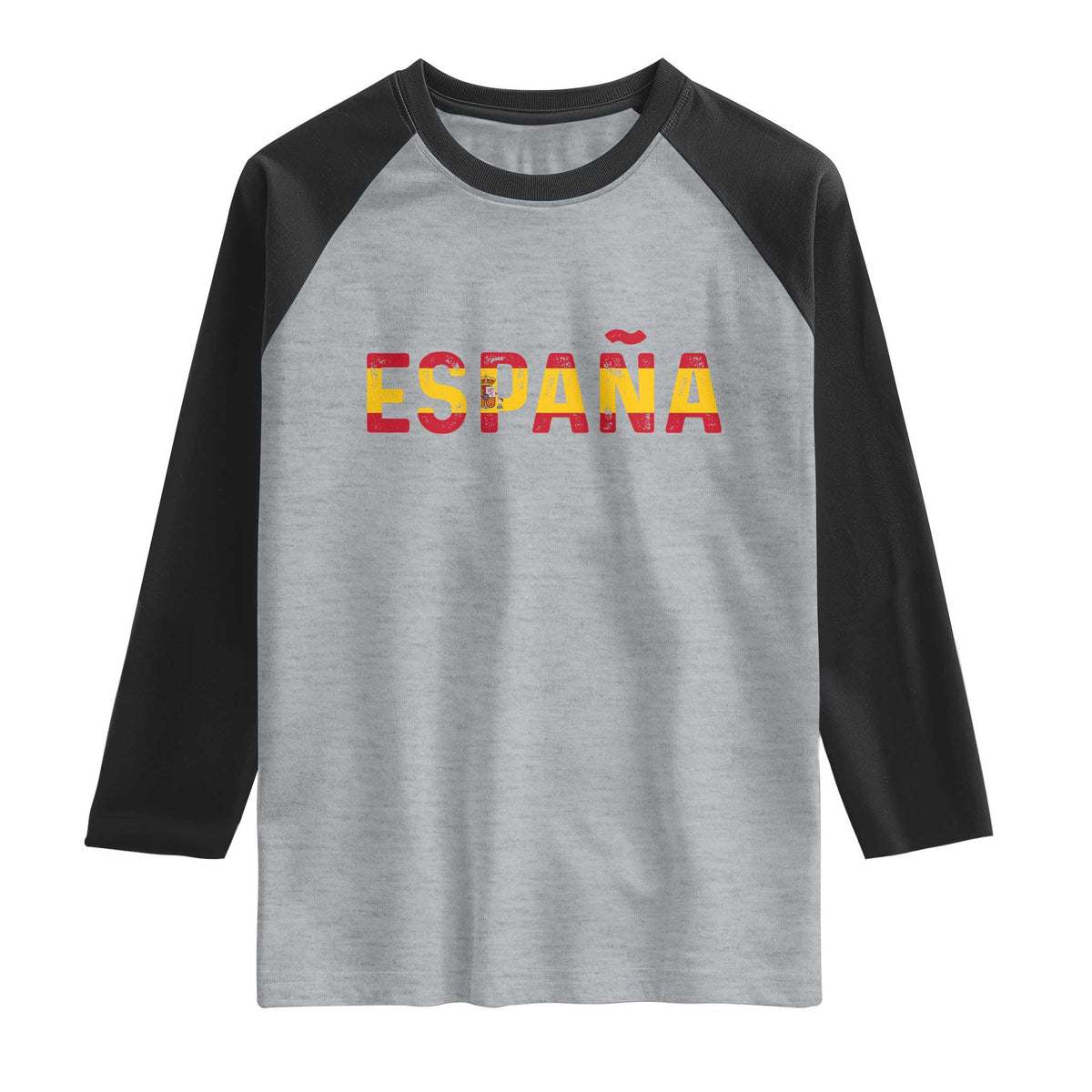 Spain Spanish Flag Espana Pride Raglan Shirt TS14 Heather Gray Black Print Your Wear