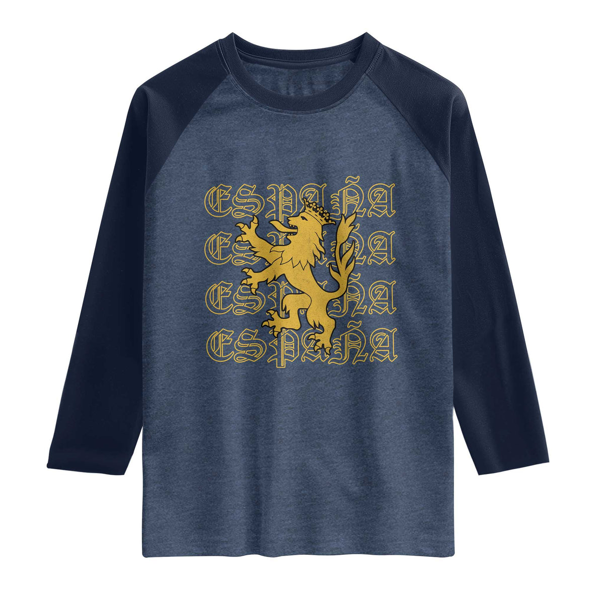 Spain Espana Heraldic Lion Pride Raglan Shirt TS14 Heather Denim Navy Print Your Wear