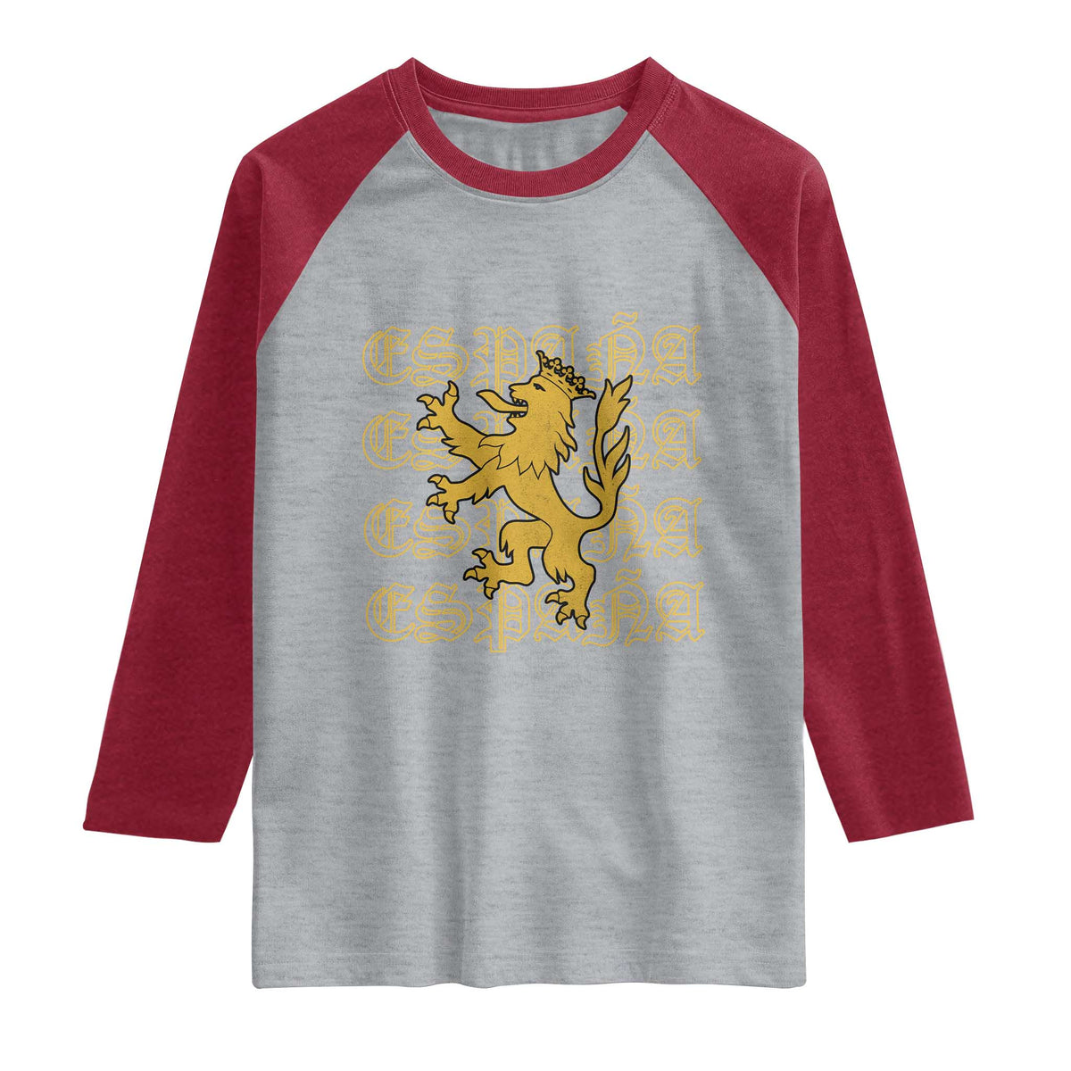 Spain Espana Heraldic Lion Pride Raglan Shirt TS14 Heather Gray Heather Red Print Your Wear