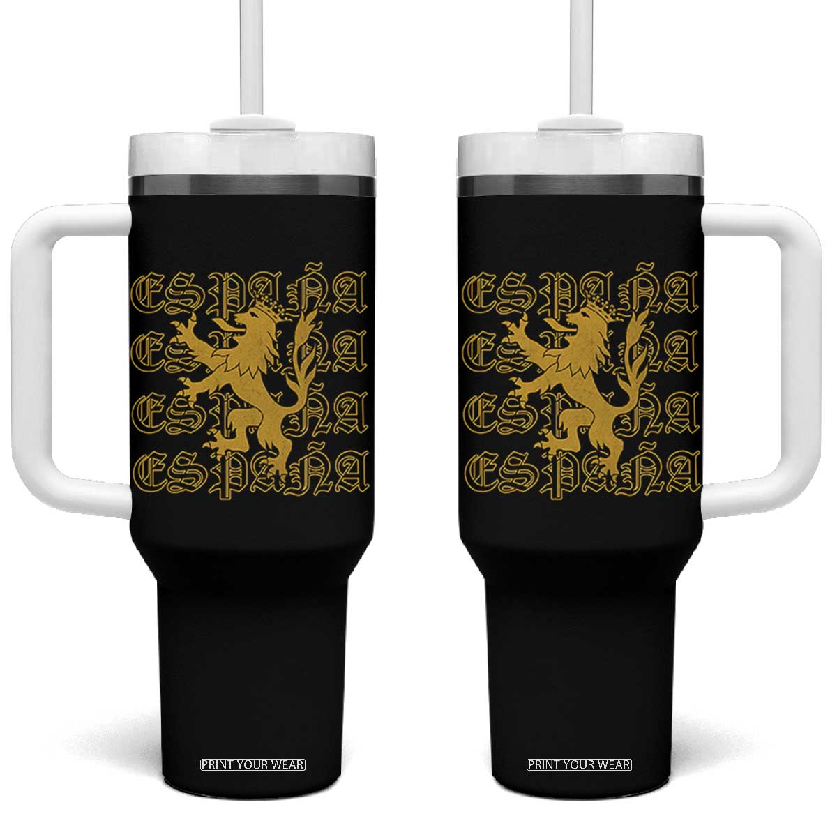 Spain Espana Heraldic Lion Pride Tumbler With Handle TS14 One Size: 40 oz Black Print Your Wear