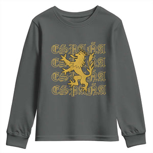 Spain Espana Heraldic Lion Pride Youth Sweatshirt TS14 Dark Heather Print Your Wear