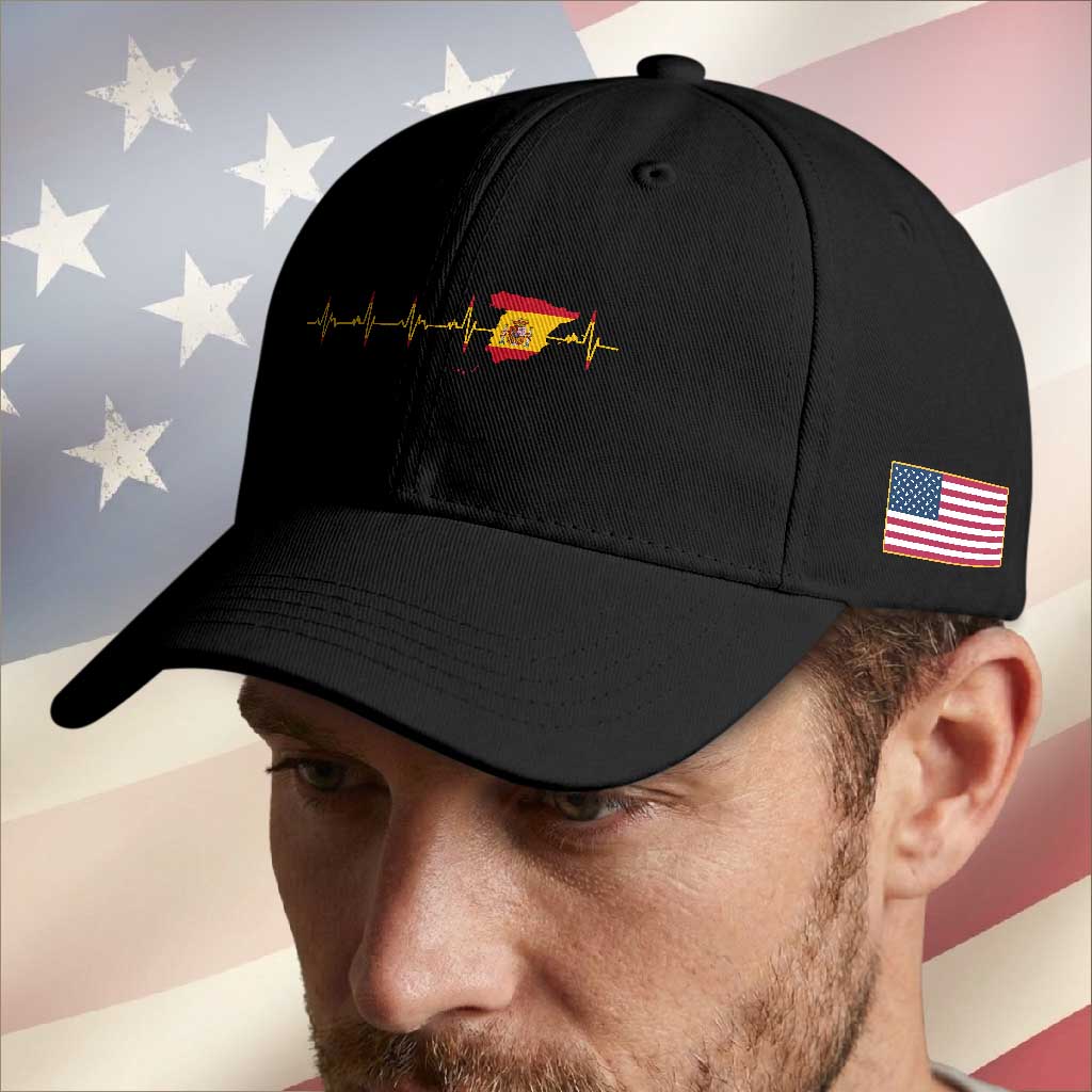 Spain Heartbeat EKG Espana Spanish Flag Map Baseball Cap TS14 Print Your Wear