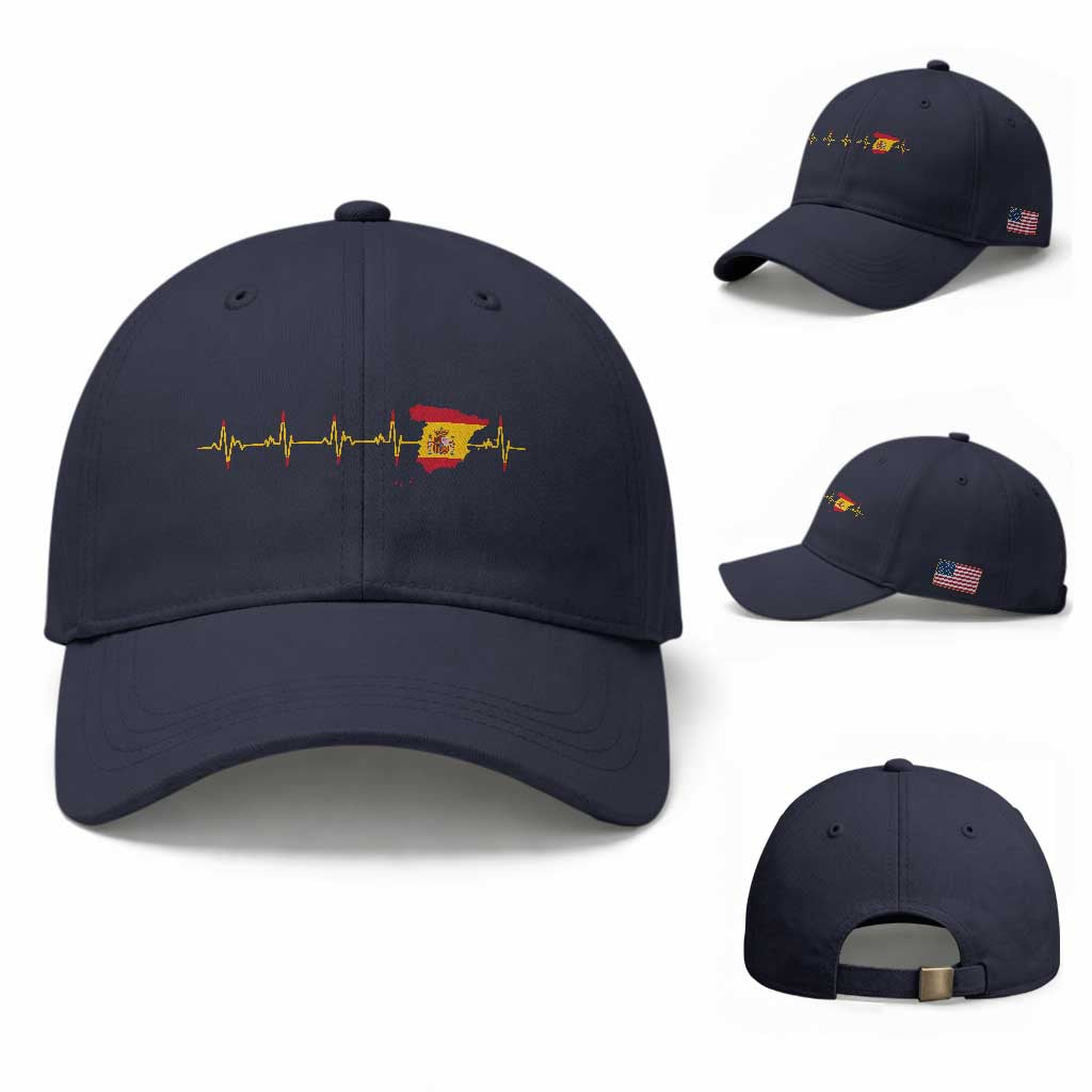 Spain Heartbeat EKG Espana Spanish Flag Map Baseball Cap TS14 Baseball Cap Universal Fit Navy Print Your Wear