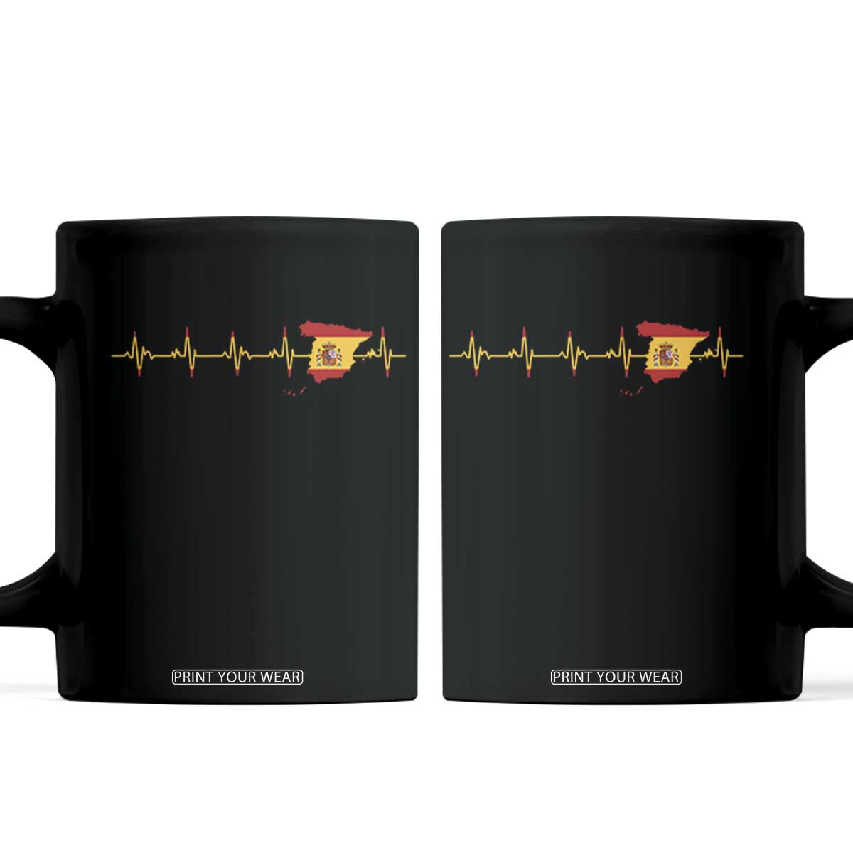 Spain Heartbeat EKG Espana Spanish Flag Map Coffee Mug TS14 Black Print Your Wear