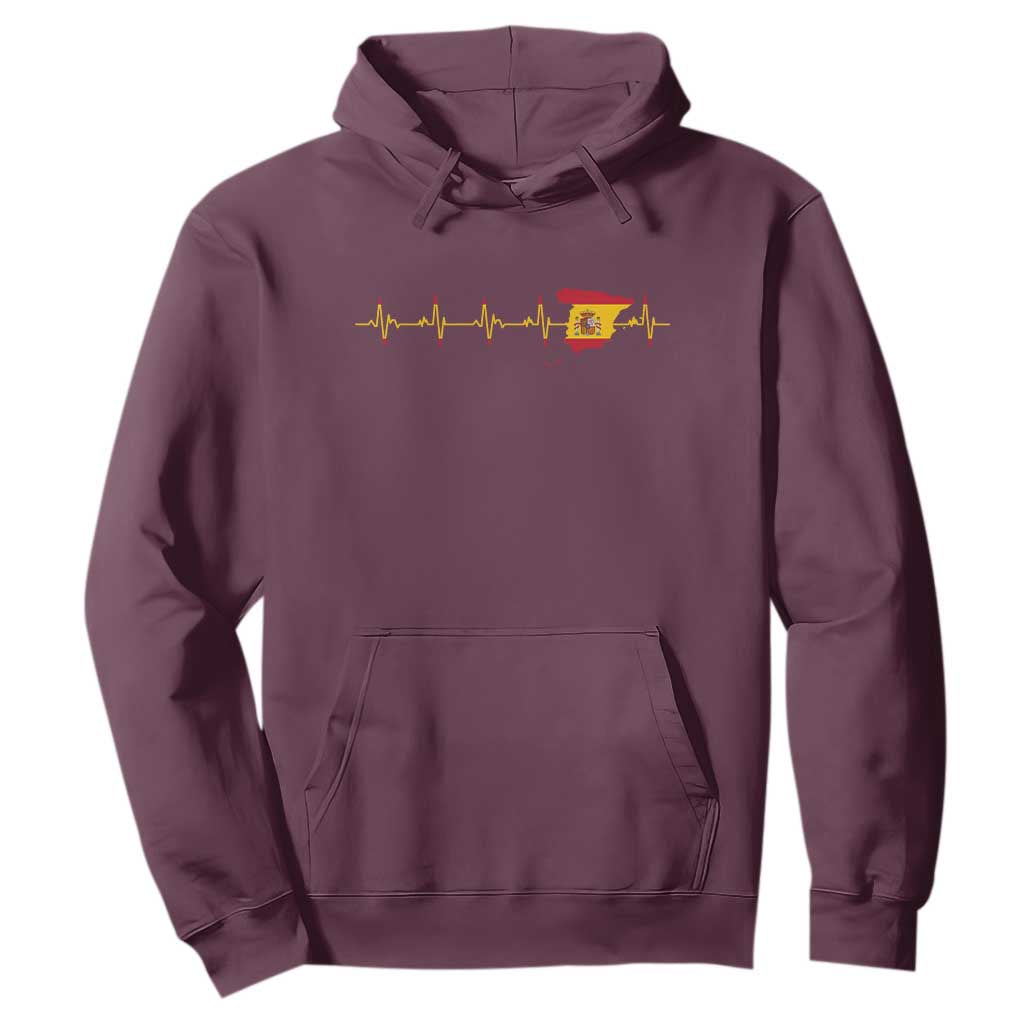 Spain Heartbeat EKG Espana Spanish Flag Map Hoodie TS14 Maroon Print Your Wear