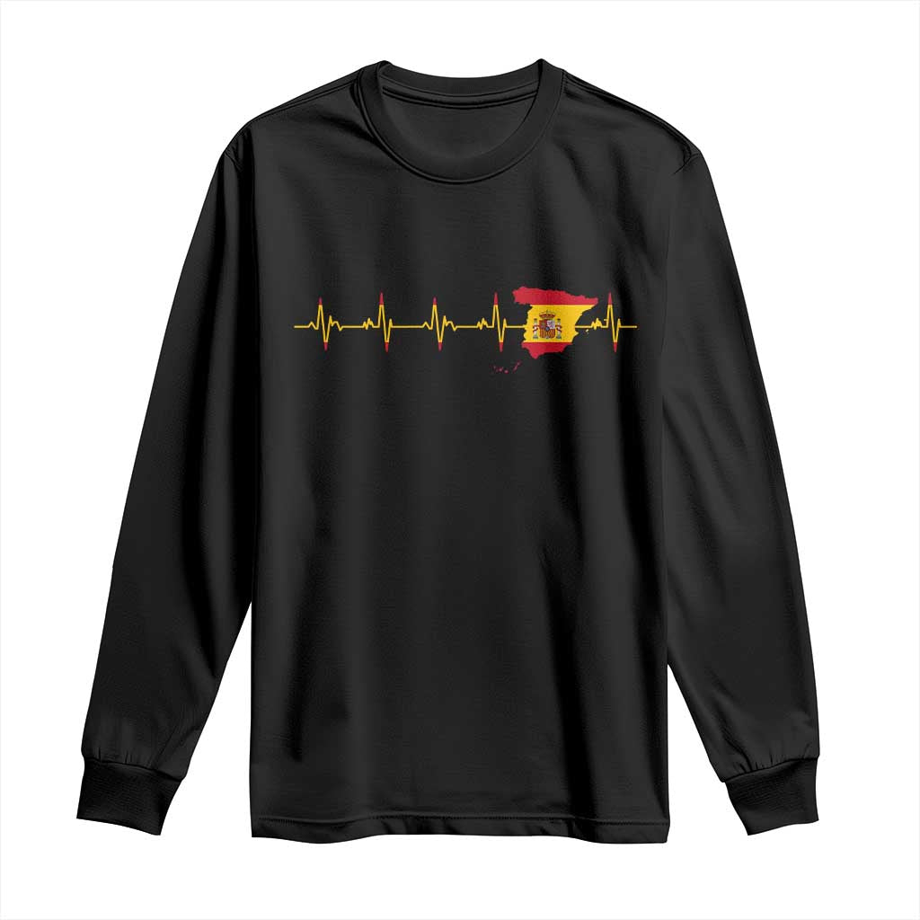 Spain Heartbeat EKG Espana Spanish Flag Map Long Sleeve Shirt TS14 Black Print Your Wear