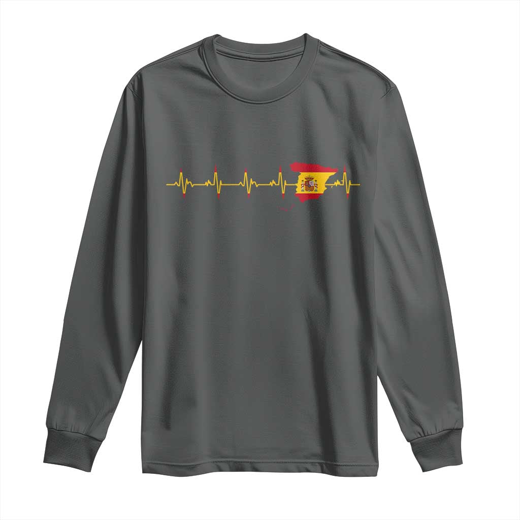 Spain Heartbeat EKG Espana Spanish Flag Map Long Sleeve Shirt TS14 Dark Heather Print Your Wear