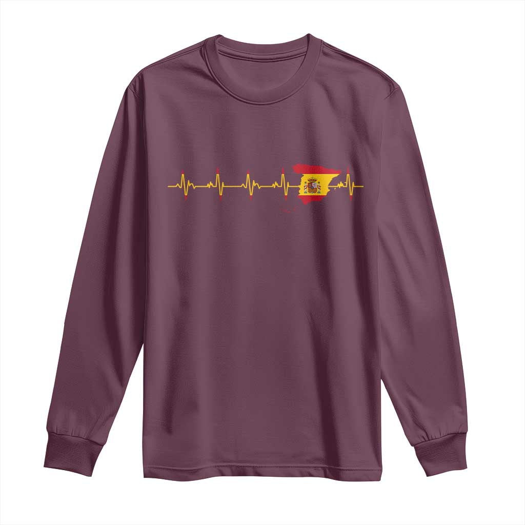 Spain Heartbeat EKG Espana Spanish Flag Map Long Sleeve Shirt TS14 Maroon Print Your Wear