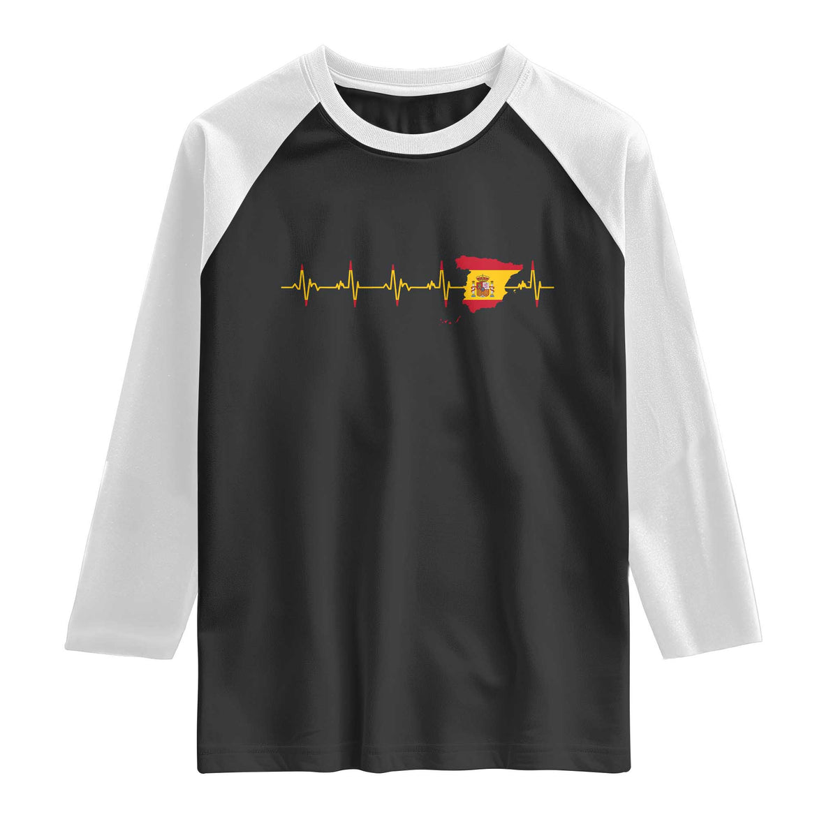 Spain Heartbeat EKG Espana Spanish Flag Map Raglan Shirt TS14 Black White Print Your Wear
