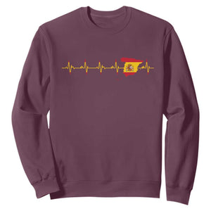 Spain Heartbeat EKG Espana Spanish Flag Map Sweatshirt TS14 Maroon Print Your Wear