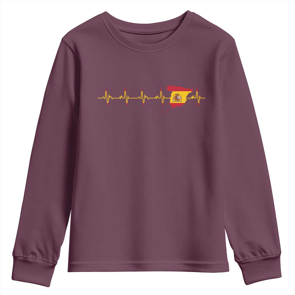 Spain Heartbeat EKG Espana Spanish Flag Map Youth Sweatshirt TS14 Maroon Print Your Wear