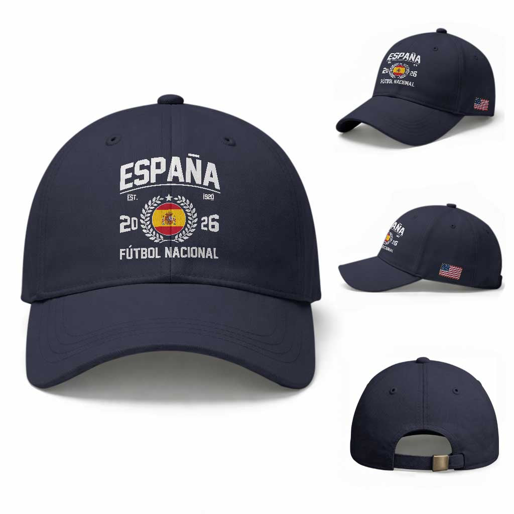 Spain 2026 Soccer Football Fan Spanish Flag Baseball Cap TS14 Baseball Cap Universal Fit Navy Print Your Wear