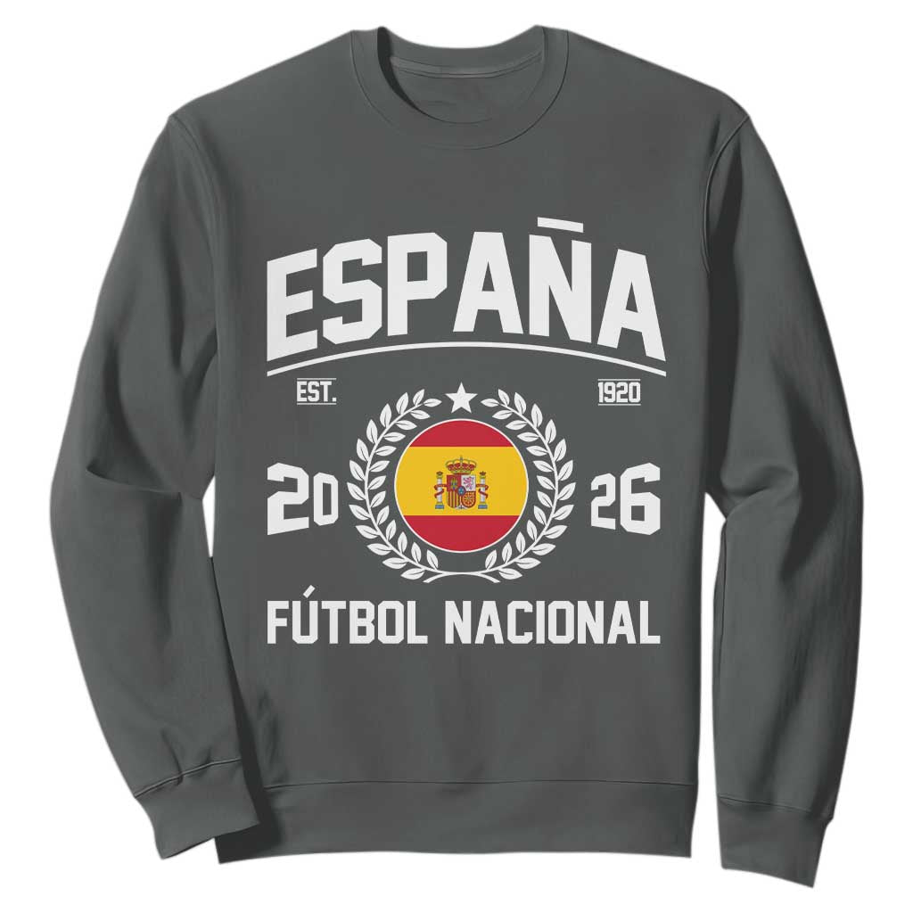 Spain 2026 Soccer Football Fan Spanish Flag Sweatshirt TS14 Dark Heather Print Your Wear