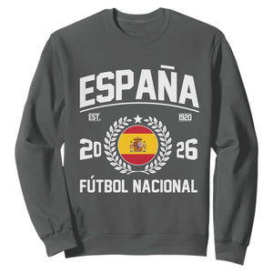 Spain 2026 Soccer Football Fan Spanish Flag Sweatshirt TS14 Dark Heather Print Your Wear
