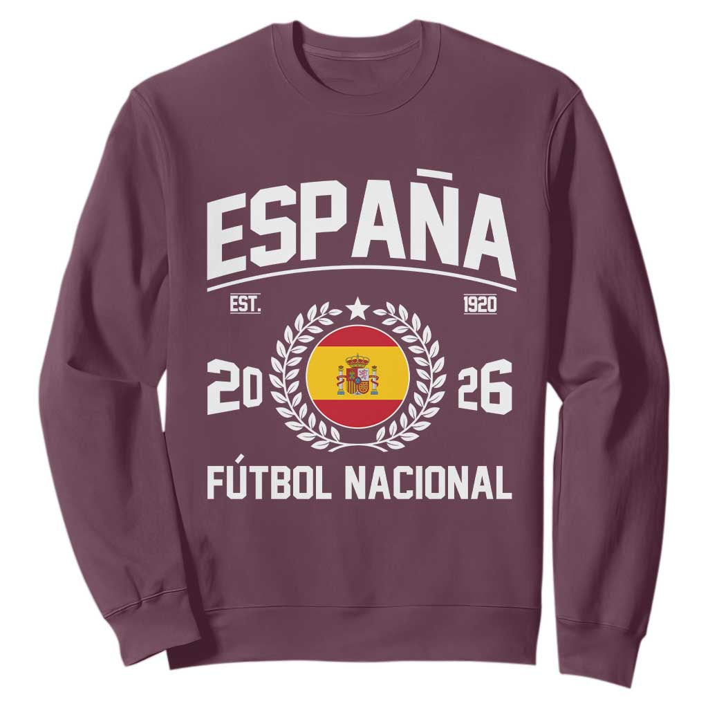 Spain 2026 Soccer Football Fan Spanish Flag Sweatshirt TS14 Maroon Print Your Wear