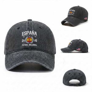 Spain 2026 Soccer Football Fan Spanish Flag Washed Cotton Baseball Cap TS14 Washed Cap Universal Fit Dark Gray Print Your Wear