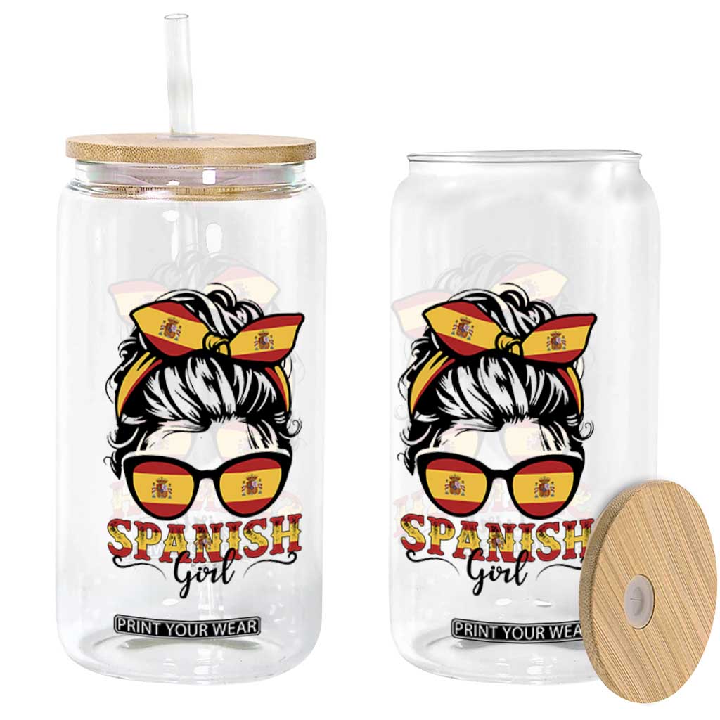 Espana Spain Messy Bun Girl Spanish Flag Glass Can TS14 Print Your Wear
