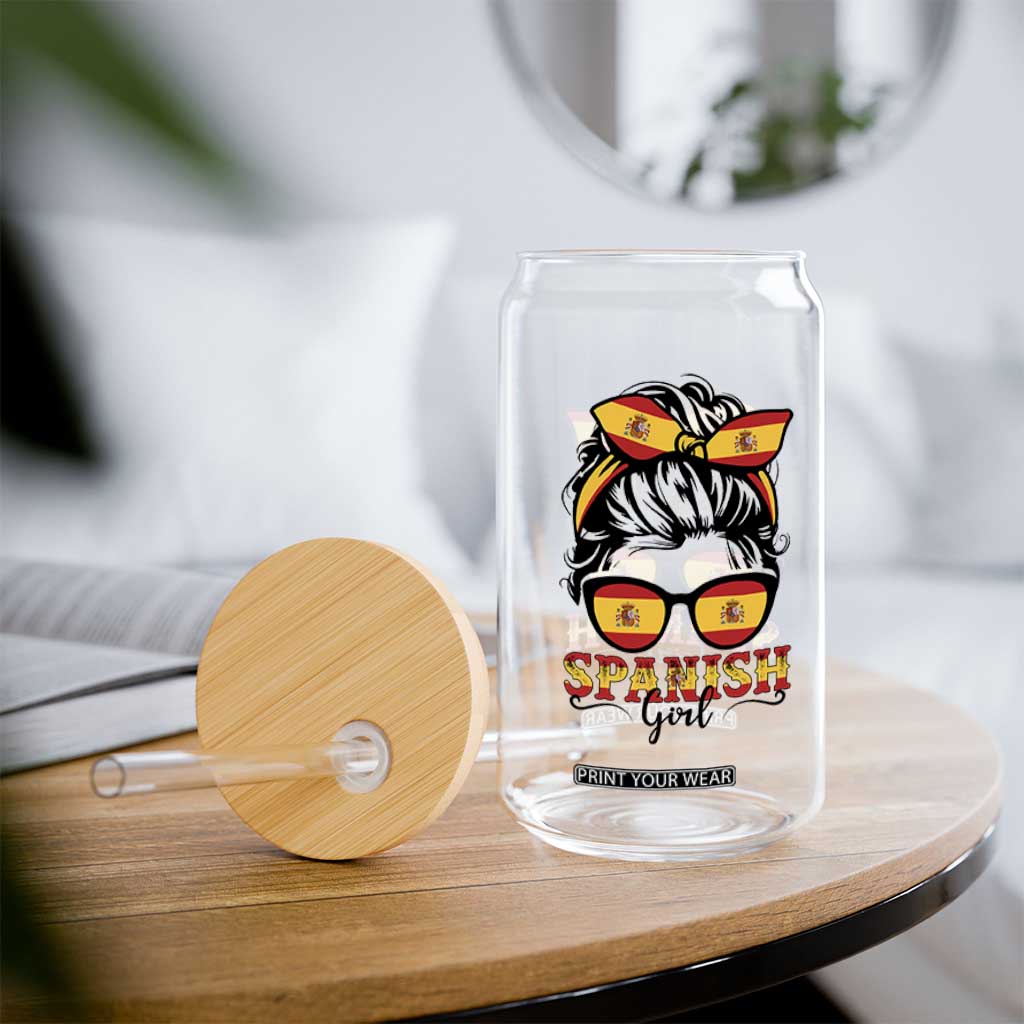 Espana Spain Messy Bun Girl Spanish Flag Glass Can TS14 Print Your Wear