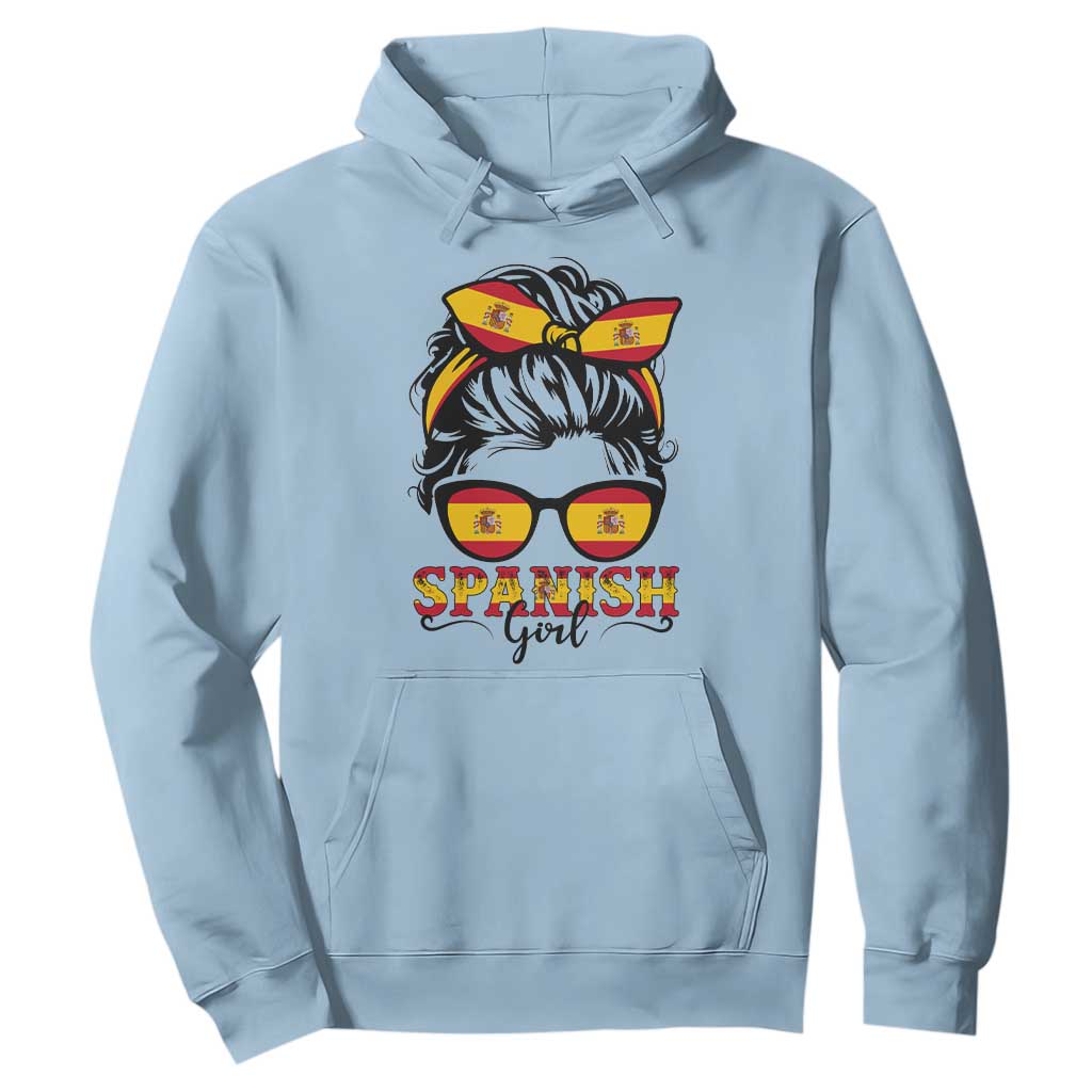 Espana Spain Messy Bun Girl Spanish Flag Hoodie TS14 Light Blue Print Your Wear