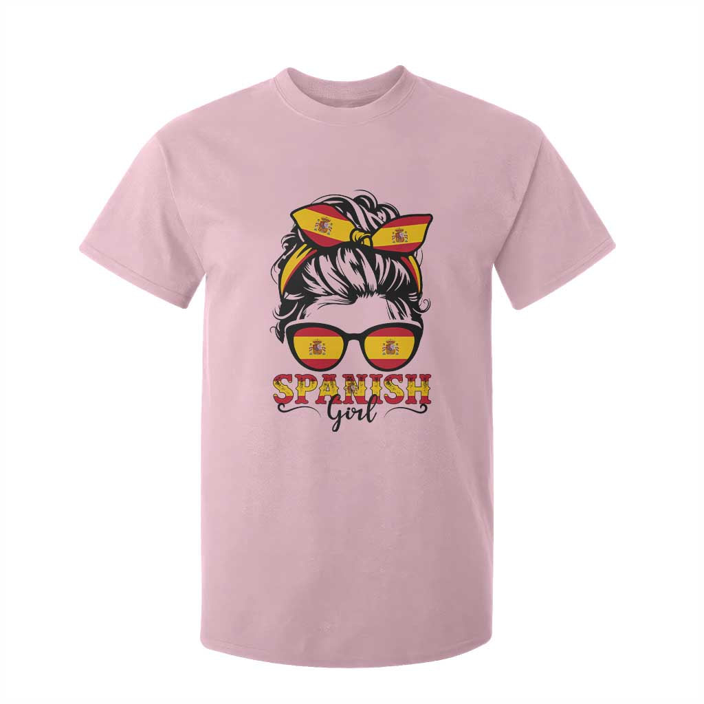 Espana Spain Messy Bun Girl Spanish Flag T Shirt For Kid TS14 Light Pink Print Your Wear