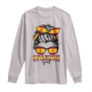 Espana Spain Messy Bun Girl Spanish Flag Long Sleeve Shirt TS14 Ice Gray Print Your Wear
