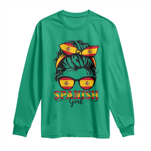 Espana Spain Messy Bun Girl Spanish Flag Long Sleeve Shirt TS14 Irish Green Print Your Wear