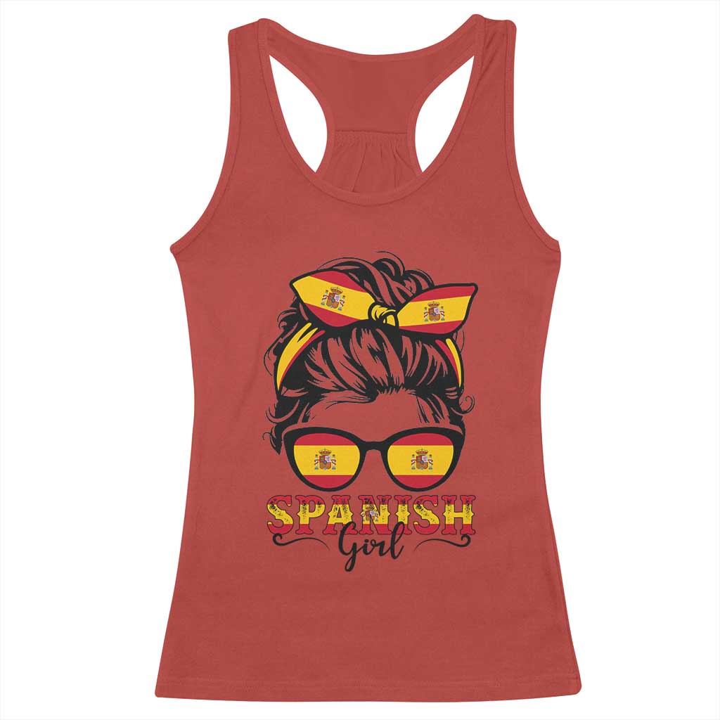 Espana Spain Messy Bun Girl Spanish Flag Racerback Tank Top TS14 Red Print Your Wear