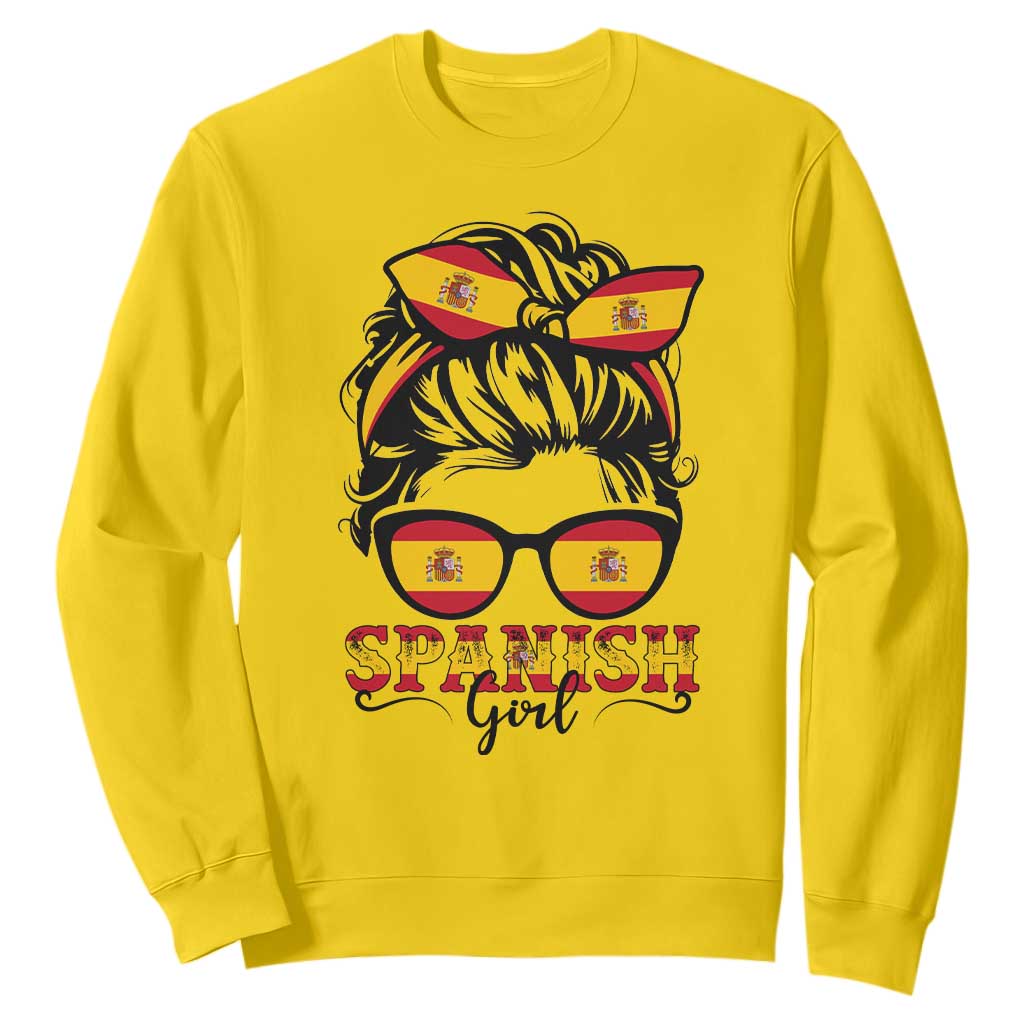 Espana Spain Messy Bun Girl Spanish Flag Sweatshirt TS14 Daisy Print Your Wear