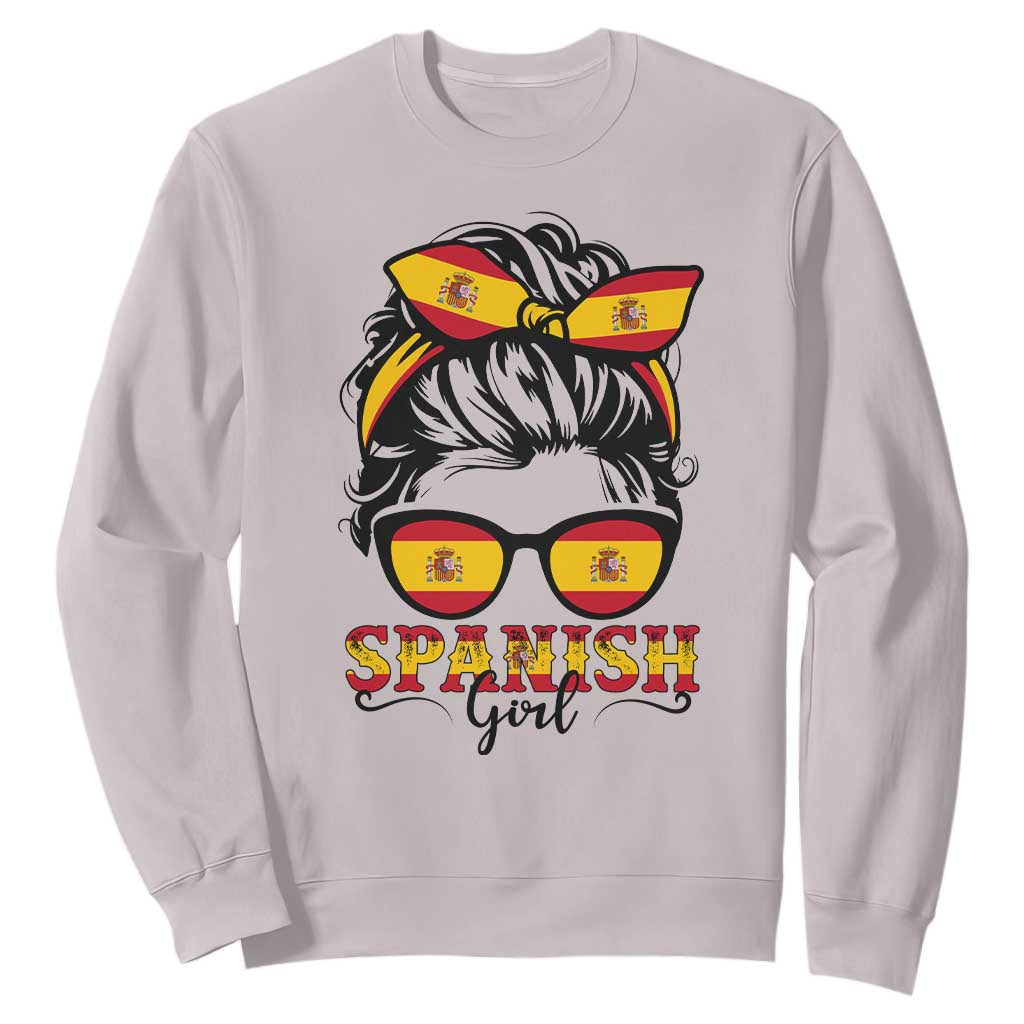 Espana Spain Messy Bun Girl Spanish Flag Sweatshirt TS14 Ice Gray Print Your Wear