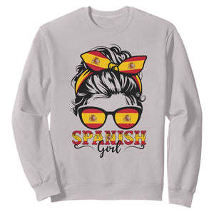 Espana Spain Messy Bun Girl Spanish Flag Sweatshirt TS14 Ice Gray Print Your Wear