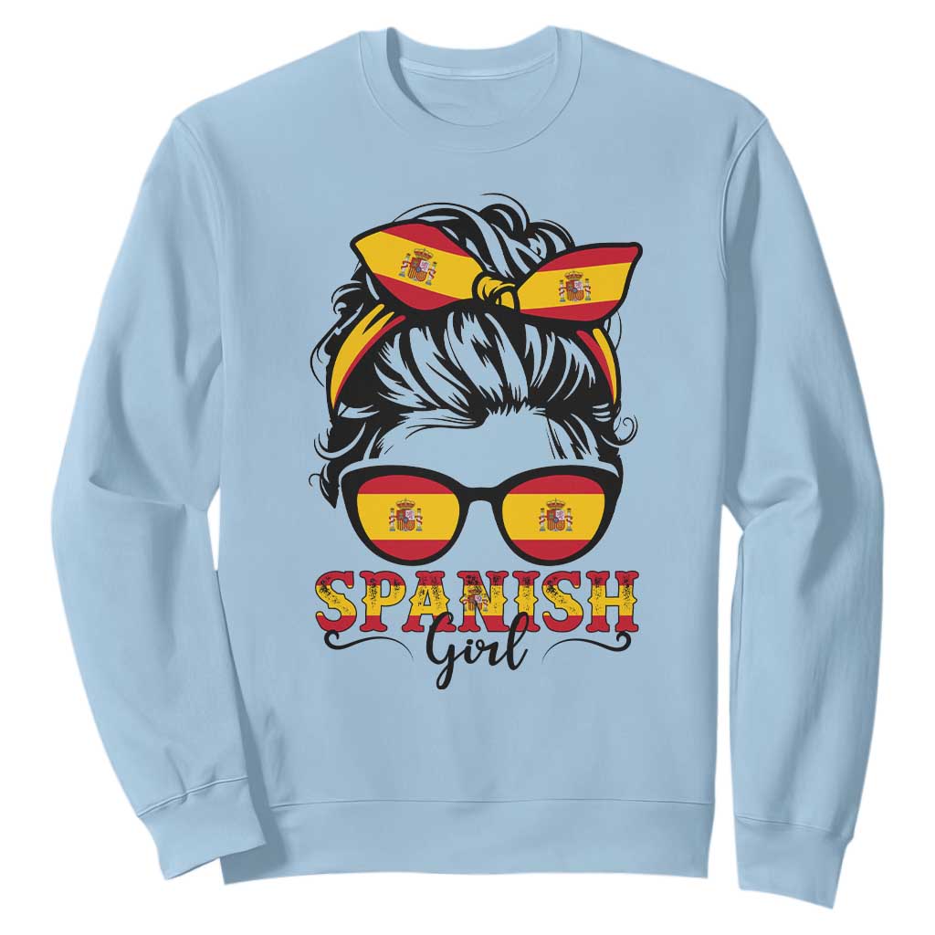 Espana Spain Messy Bun Girl Spanish Flag Sweatshirt TS14 Light Blue Print Your Wear