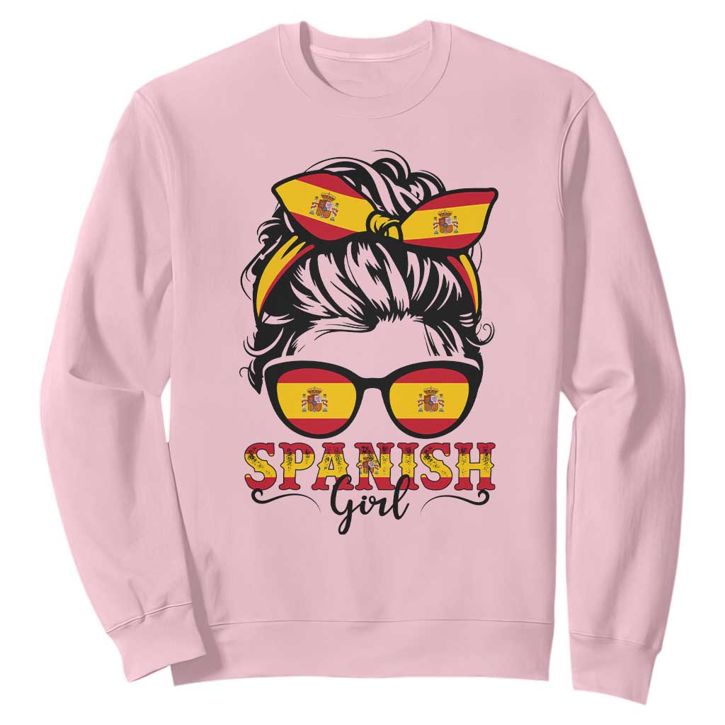 Espana Spain Messy Bun Girl Spanish Flag Sweatshirt TS14 Light Pink Print Your Wear