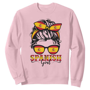Espana Spain Messy Bun Girl Spanish Flag Sweatshirt TS14 Light Pink Print Your Wear
