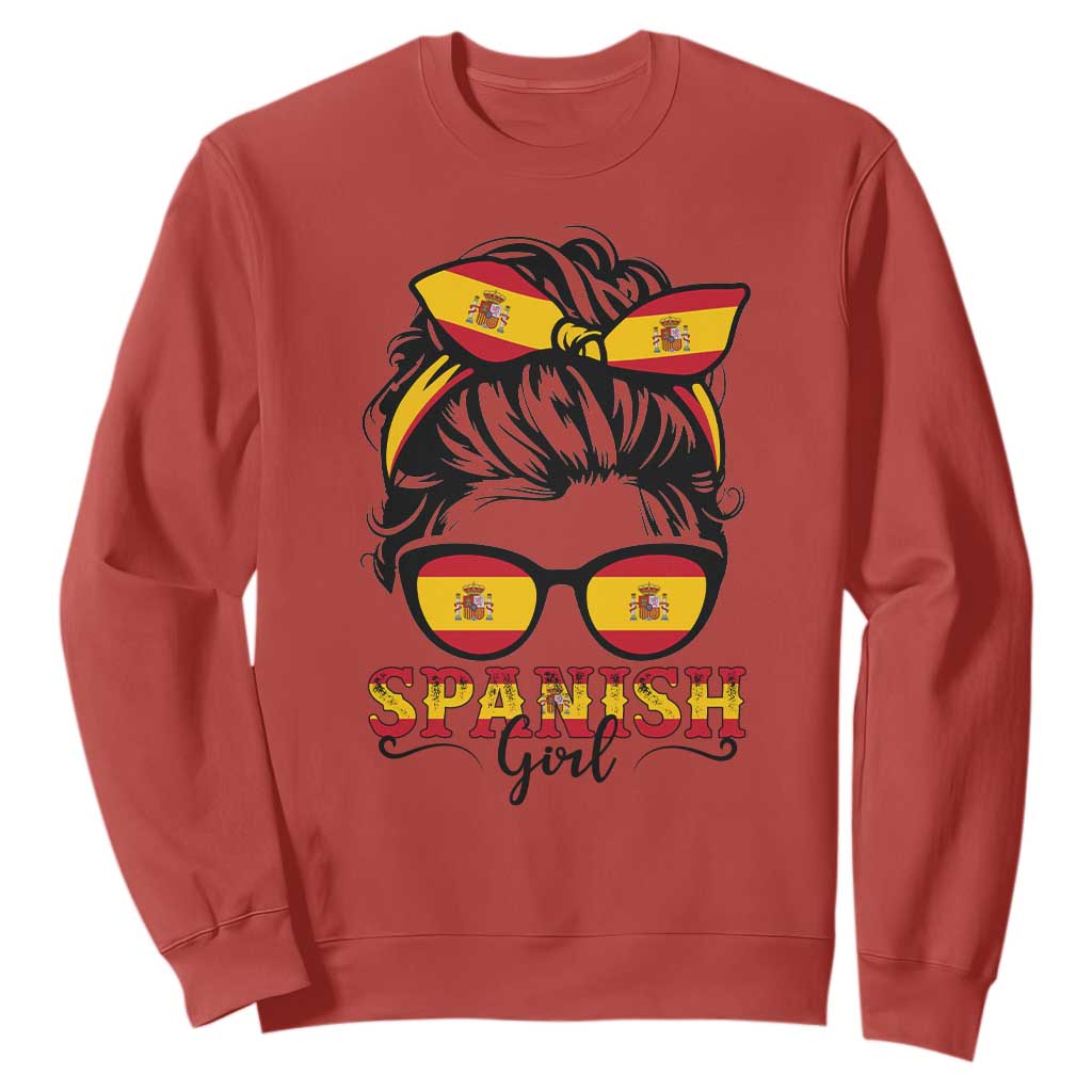 Espana Spain Messy Bun Girl Spanish Flag Sweatshirt TS14 Red Print Your Wear