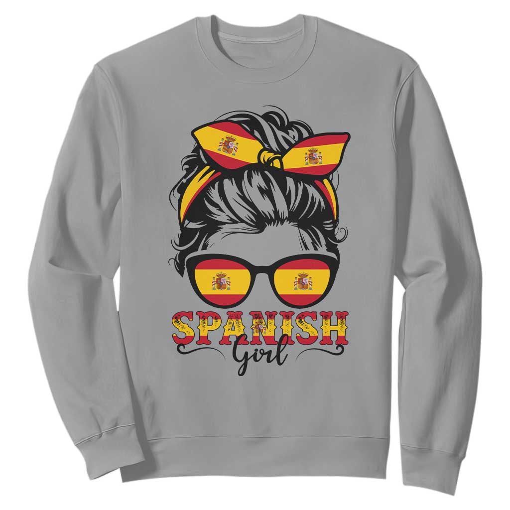 Espana Spain Messy Bun Girl Spanish Flag Sweatshirt TS14 Sport Gray Print Your Wear