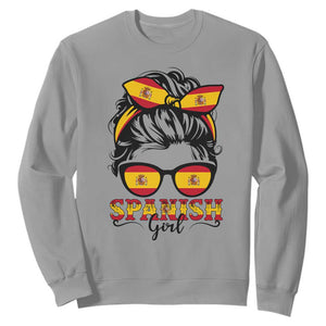 Espana Spain Messy Bun Girl Spanish Flag Sweatshirt TS14 Sport Gray Print Your Wear