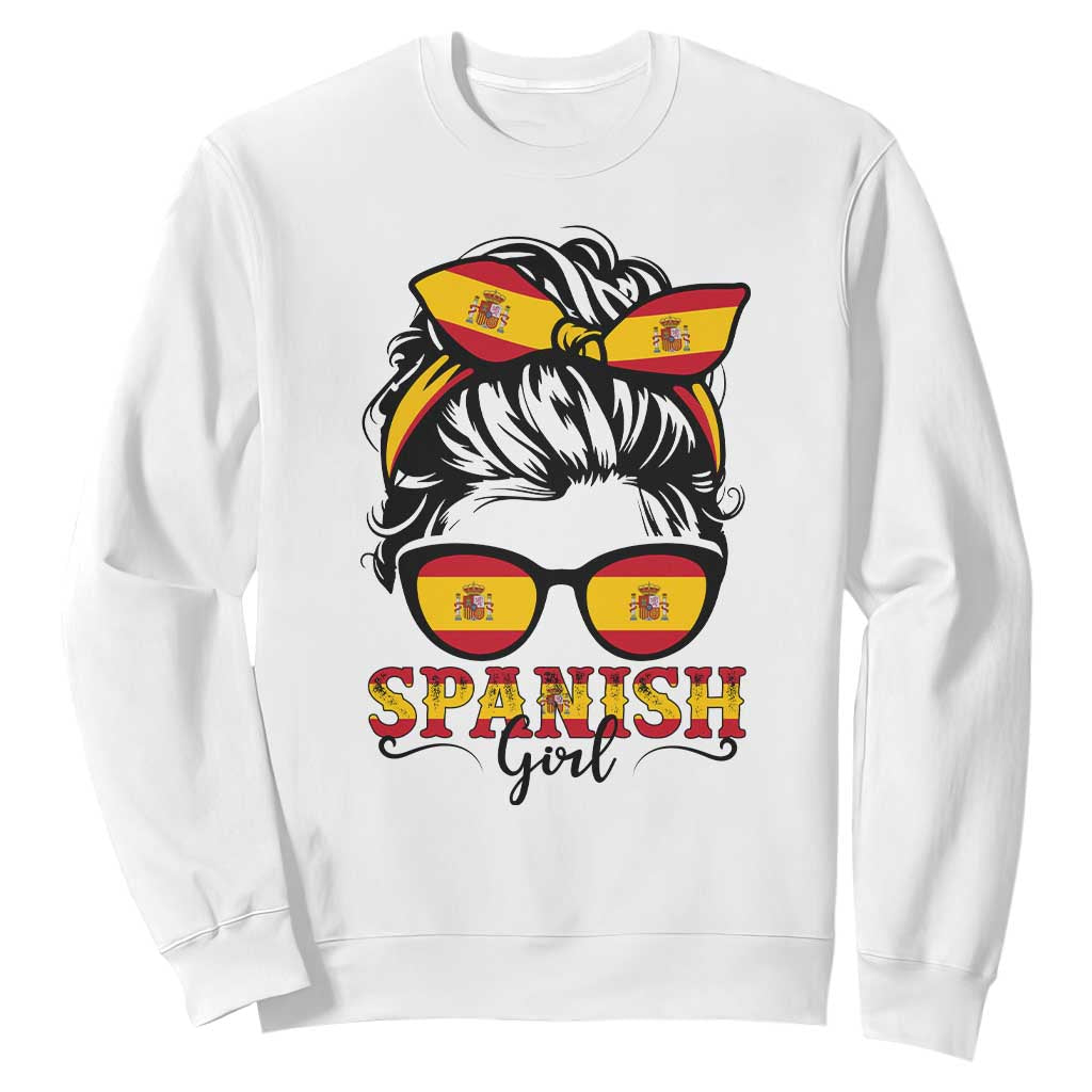 Espana Spain Messy Bun Girl Spanish Flag Sweatshirt TS14 White Print Your Wear