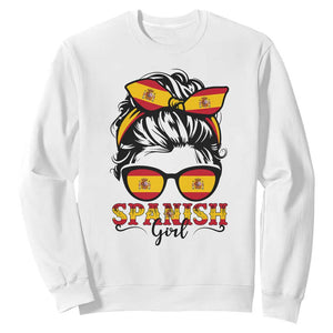 Espana Spain Messy Bun Girl Spanish Flag Sweatshirt TS14 White Print Your Wear