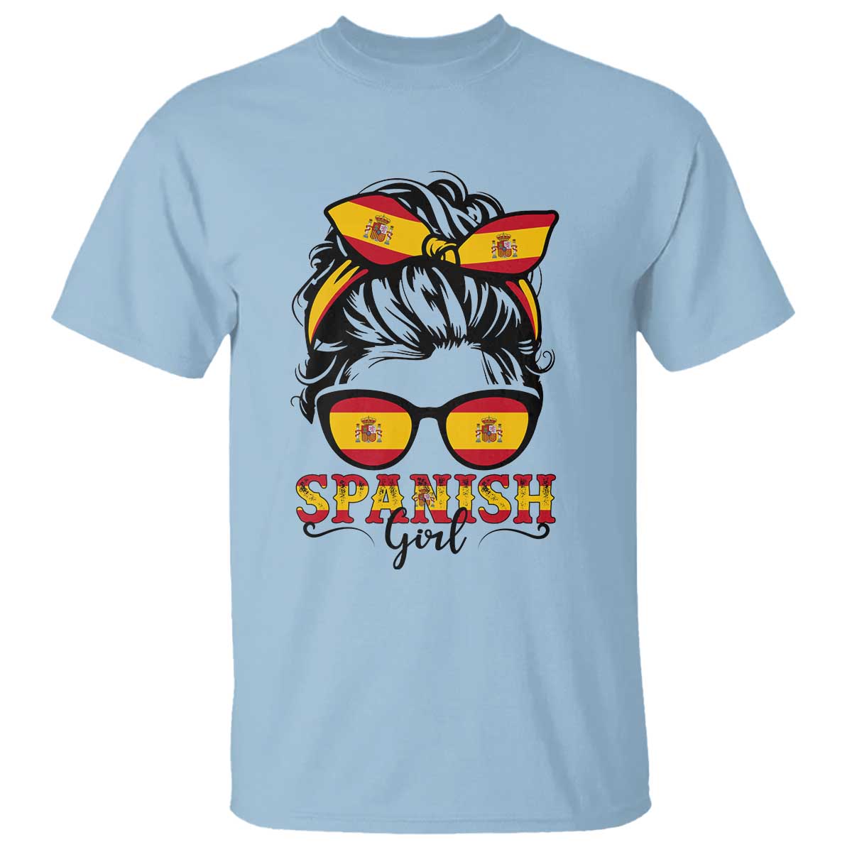 Espana Spain Messy Bun Girl Spanish Flag T Shirt TS14 Light Blue Print Your Wear