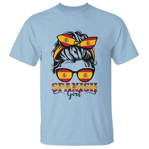 Espana Spain Messy Bun Girl Spanish Flag T Shirt TS14 Light Blue Print Your Wear