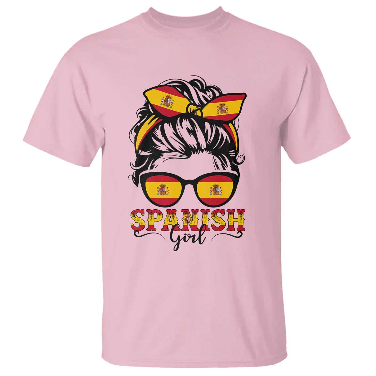 Espana Spain Messy Bun Girl Spanish Flag T Shirt TS14 Light Pink Print Your Wear