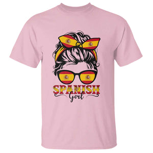 Espana Spain Messy Bun Girl Spanish Flag T Shirt TS14 Light Pink Print Your Wear
