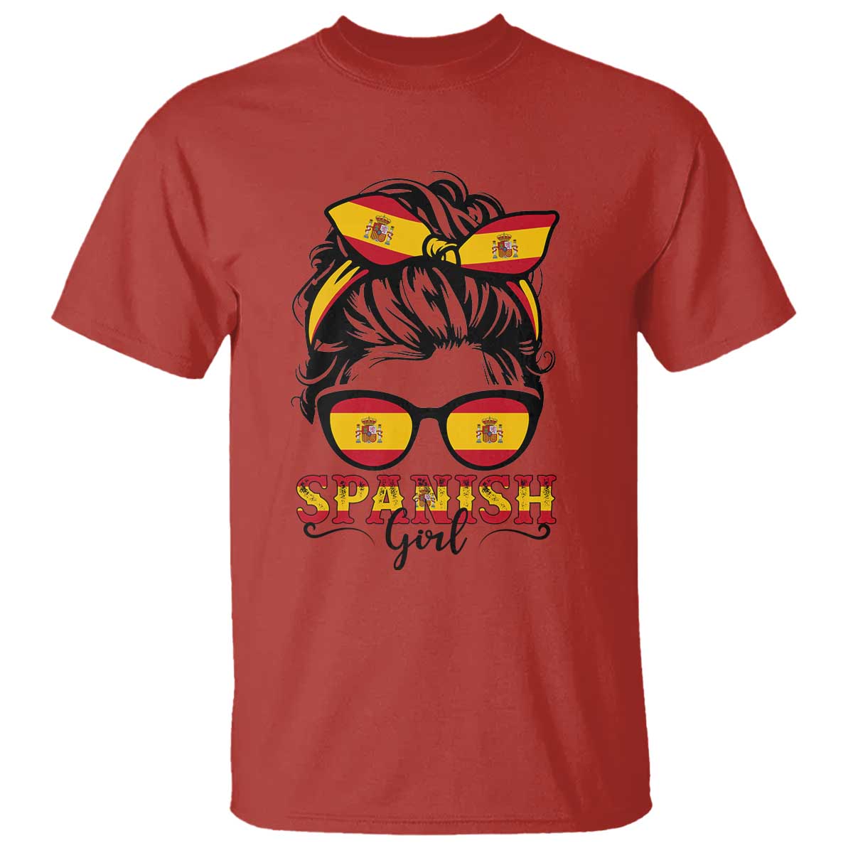 Espana Spain Messy Bun Girl Spanish Flag T Shirt TS14 Red Print Your Wear