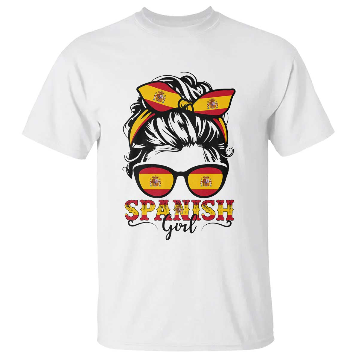 Espana Spain Messy Bun Girl Spanish Flag T Shirt TS14 White Print Your Wear