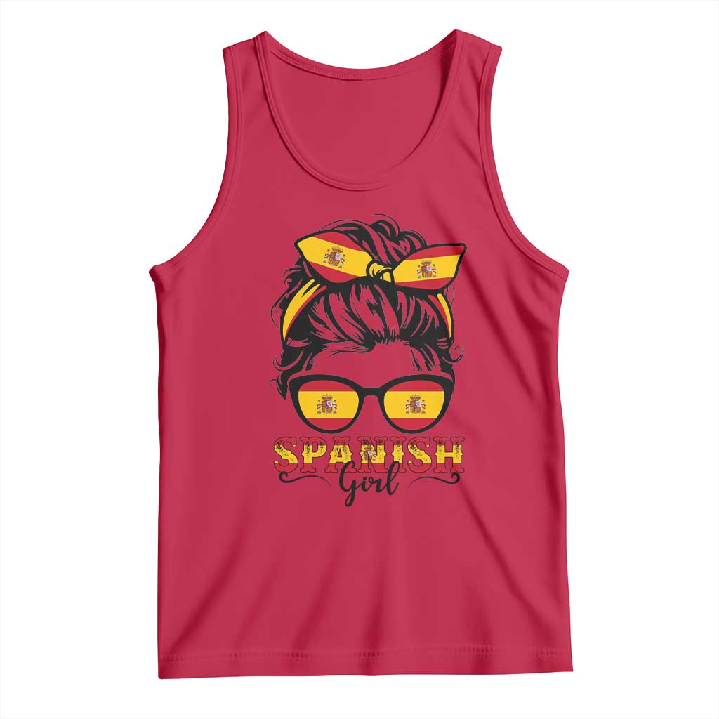 Espana Spain Messy Bun Girl Spanish Flag Tank Top TS14 Red Print Your Wear