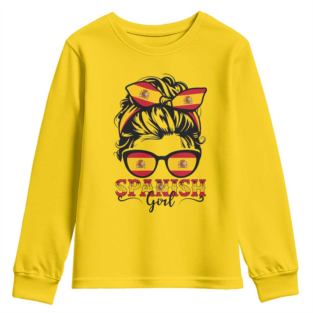Espana Spain Messy Bun Girl Spanish Flag Youth Sweatshirt TS14 Daisy Print Your Wear