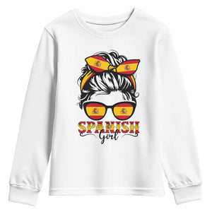 Espana Spain Messy Bun Girl Spanish Flag Youth Sweatshirt TS14 White Print Your Wear