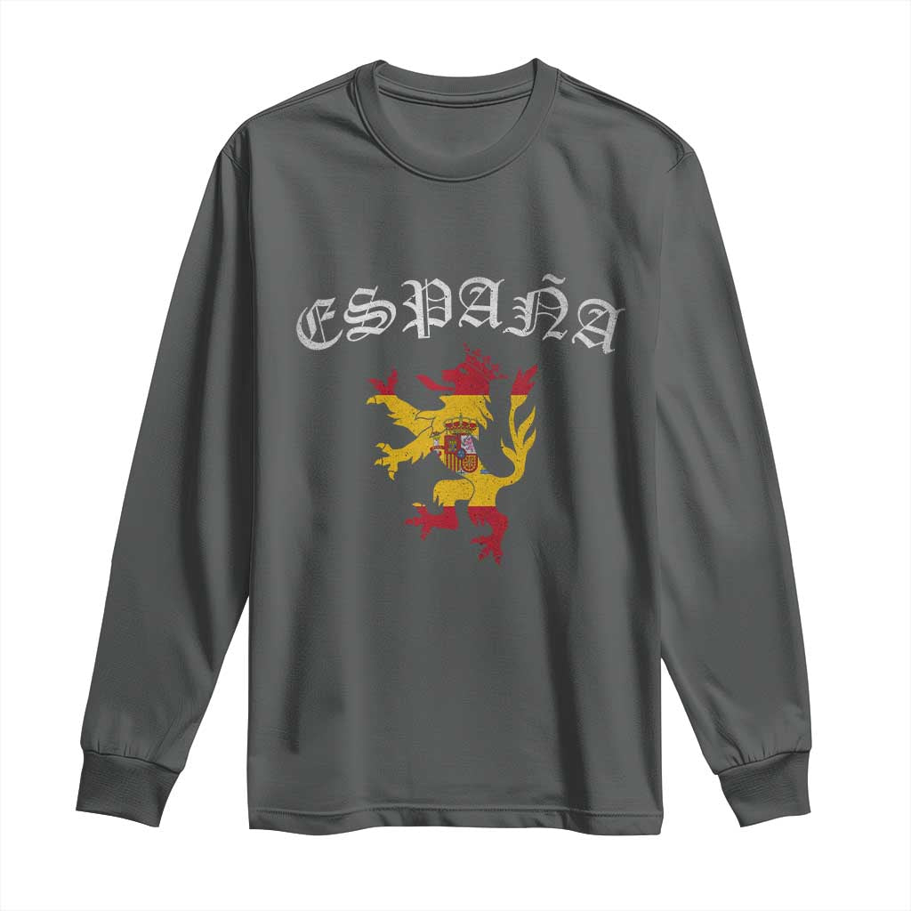 Espana Spain Lion Spanish Flag Spaniard Pride Long Sleeve Shirt TS14 Dark Heather Print Your Wear
